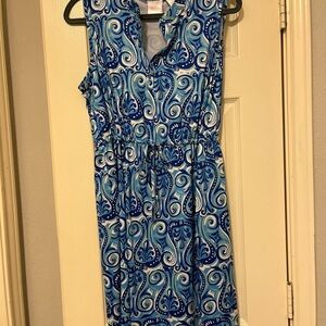 Blue and White Paisley Sleeveless Dress